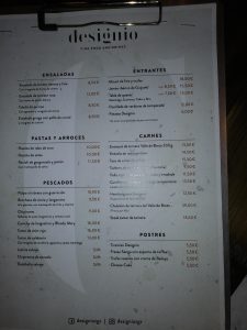 menu restaurante Designio Zaragoza